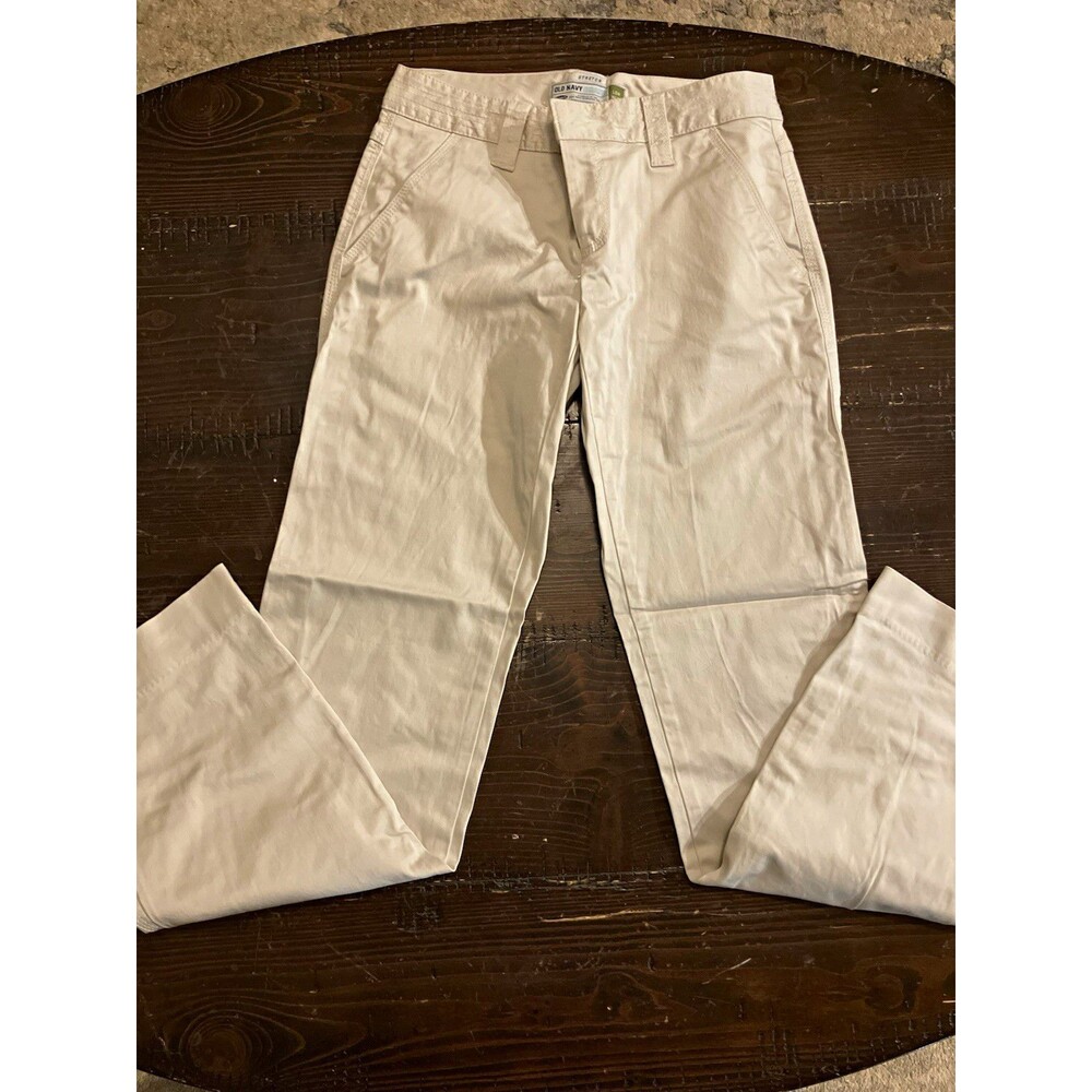 Old Navy Women's White Stretch Chino Pants Slim Straight Flat Front Size 2